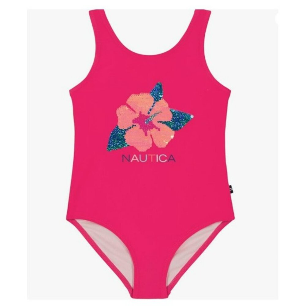 NWT. NAUTICA Girls One-piece Swimsuit With Upf 50+ Sun Protection